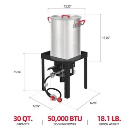 CreoleFeast Aluminum 30 Qt. Turkey Fryer Pot Set, 50,000 BTU Propane Turkey Fryer Burner for Outdoor Cooking, TFS3000L