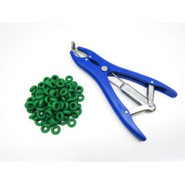 Elastrator Blue Plastic Handle 8" Long Pliers set with 100 Elastic Green Bands free, Durable, Smooth Easy to Upright Pliers (animal only)