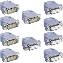 PENGLIN 10pcs D-SUB 15 Pin Connector Male and Female 5 pcs D Sub-Connector Gold Plated Joint RS232 Serial Solder Type Conversion Connector 15PIN DB15 Terminal Housing Set