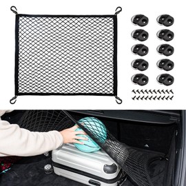 VEHIRIE Gepäcknetz Auto Kofferraumnetz, 80 x 60 cm Universal Auto Netz, Super Elastisch Kofferraum Netz Organizer, Gepäckschutznetz mit 4 massiven Haken und 10 Stück D Aufbauring Zurröse