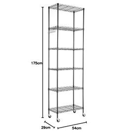 Himimi 6-Tier Wire Shelving Unit with Wheels - Adjustable Metal Storage Rack for Garage, Kitchen, Office, Pantry - Easy Assembly, Rolling Steel Shelves with Stainless Side Hooks, Silver Grey