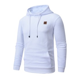 YuKaiChen Men's Casual Long-Sleeved, Checked, Drawstring Jacquard Hooded Sweat with Fleece Inside, White, xl