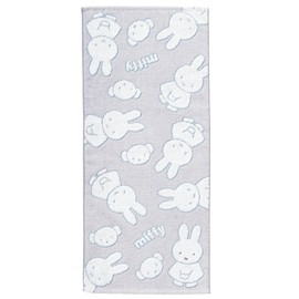 Nishikawa XT24138631 Miffy Face Towel, 13.4 x 31.5 inches (34 x 80 cm), Washable, 100% Cotton, Jacquard Weave and Soft Texture, Made in Japan, Gray