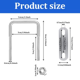 Set of 8 U-bolts M6 square U-bolt square U-bolts and bolts M6 50 x 80 mm with nuts frame plate round washers, carbon steel for cars ships repair