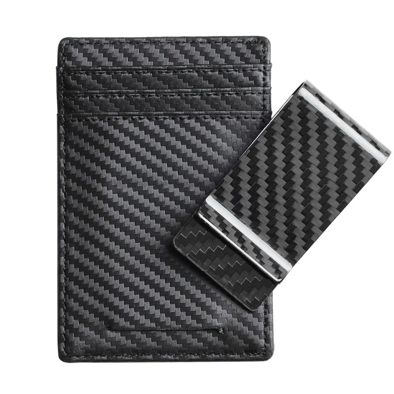 Travelambo Money Clip for Men Carbon Fiber Clip Wallet Leather