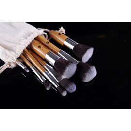 IB Luxury Bamboo Wooden Make Up Brush Set for Eyes and Face, Eco Friendly, 11 Piece