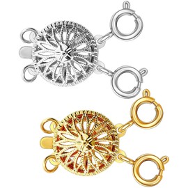 Necklace Layering Clasps Separator for Women 14k Gold Silver Tangle Free Safety Jewelry Locking Clasp Converter Chain Extender (2 pcs Yellow Silver Coloured)