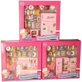 My Little Kitchen Play Food Set, Pink Refrigerator with Food Accessories, Kids Pretend Play Kitchen Toys