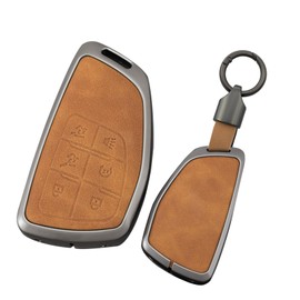 TECART Key Fob Cover with Keychain zinc alloy Key Case Fit for Buick Envision Avenir Fit For GMC Yukon Denali 6 Button Brown
