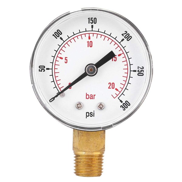 1/4 BSPT Pressure Gauge, 50mm Pressure Gauge for Fuel, Air, Oil, Gas, Water and Other Non-Corrosive Media(0-300psi 0-20bar)