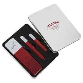 Regine Switzerland 3pc Nano File Set: Professional Heavy Duty Glass Nail Files with Case Kit - Reusable Crystal Fingernail Manicure and Pedicure Tools for Men, Women, and Adults (Red Shimmer)