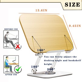 Book Stand for Reading Hands Free,Multi-Angle Adjustable Book Holder Stand with 360 Rotating Base & Page Clips,Foldable Cookbook Stand for Laptop Display Textbook Recipe Book Document Sheet Music