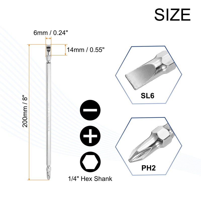 sourcing map 4pcs Magnetic Double Ended Screwdriver Bit 6mm PH2/SL6