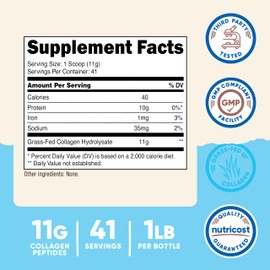 Nutricost Collagen Peptides Powder 1LB (454 G) - Grass Fed Bovine Collagen Hydrolysate (Unflavored)