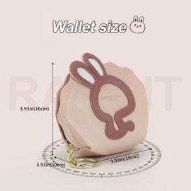 AfitLulu Little Rabbit Coin Purse, PU Leather Small Coin Pouch with Keychain, Change Purse for Coin, Headphones, Cash, and Data Cables (Pink)