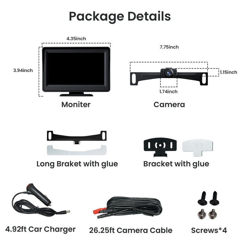 TECXERLLON 5'' HD 1080P Backup Camera, Backup Camera for Car,