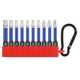 HPHOPE Professional Screwdriver Bit Set 10Pcs, Shockwave Bit Set Includes Torx Bits, Pozi Bits, Phillips Bits, Length 50mm, Hexagon Bits Set with Key Ring