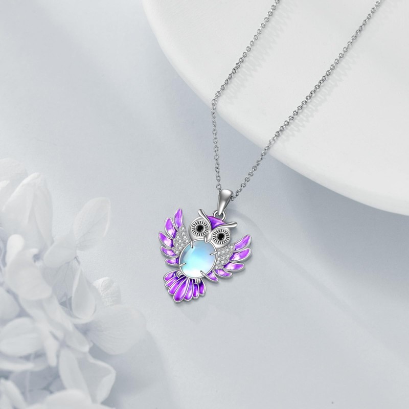 Owl / Cross Necklace for Women Sterling Silver Moonstone Owls