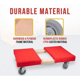 Mytee Products 19" x 32" Carpeted Furniture Dolly 4 Wheels 1000 lbs. - Hardwood and Plywood Piano Moving Office Dolly with 3.5" x 4" Swivel Casters Mover