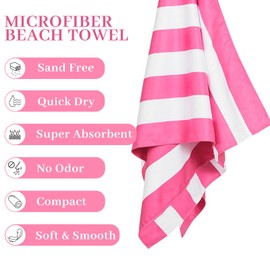 Shakeel Microfiber Beach Towel Extra Large (UK Company) - Lightweight Pink Beach Towel Quick Dry, Sand Free Travel Beach Towels for Women, Perfect for Beach/Pool/Sun Loungers, 160x90cm, 63x35''