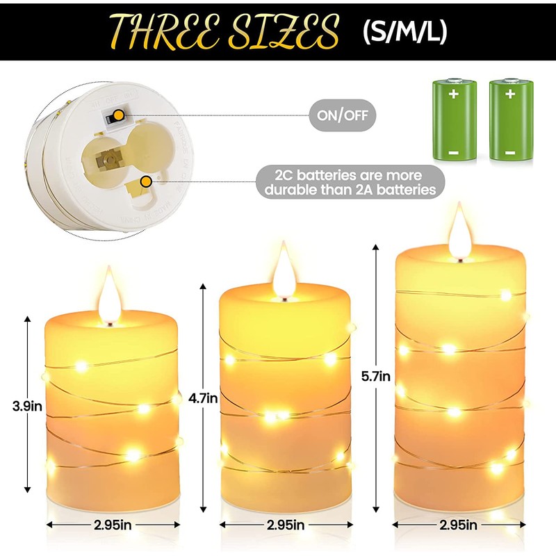 Da by Flameless Candles with String Lights, Battery Operated Candles