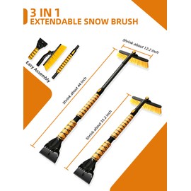 Jkapy 44 Inch Ice Scraper Snow Brush and Ice Scraper for Car Windshield,Extendable Snow Scraper and Brush with Comfortable Foam Grip for Truck Vehicle Automobile Snow Removal