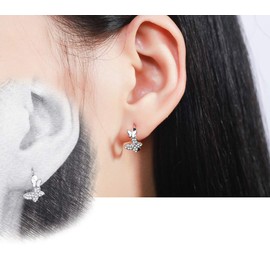 Worry-Free White Gold Plated Small Cute Double Butterfly Hoop Earrings (Silver)