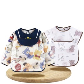 KZSAORN Set of 2 Bibs with Sleeves, White, L