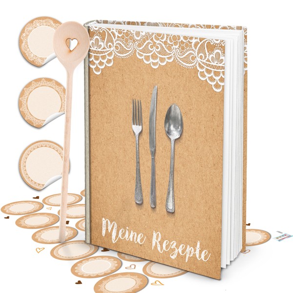 Logbuch-Verlag Gift Set Large Recipe Book in Kraft Paper Look