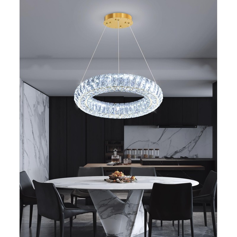 AFQEJG 15.7'' Modern Crystal Chandelier Dimmable Ring Pendant Light Round