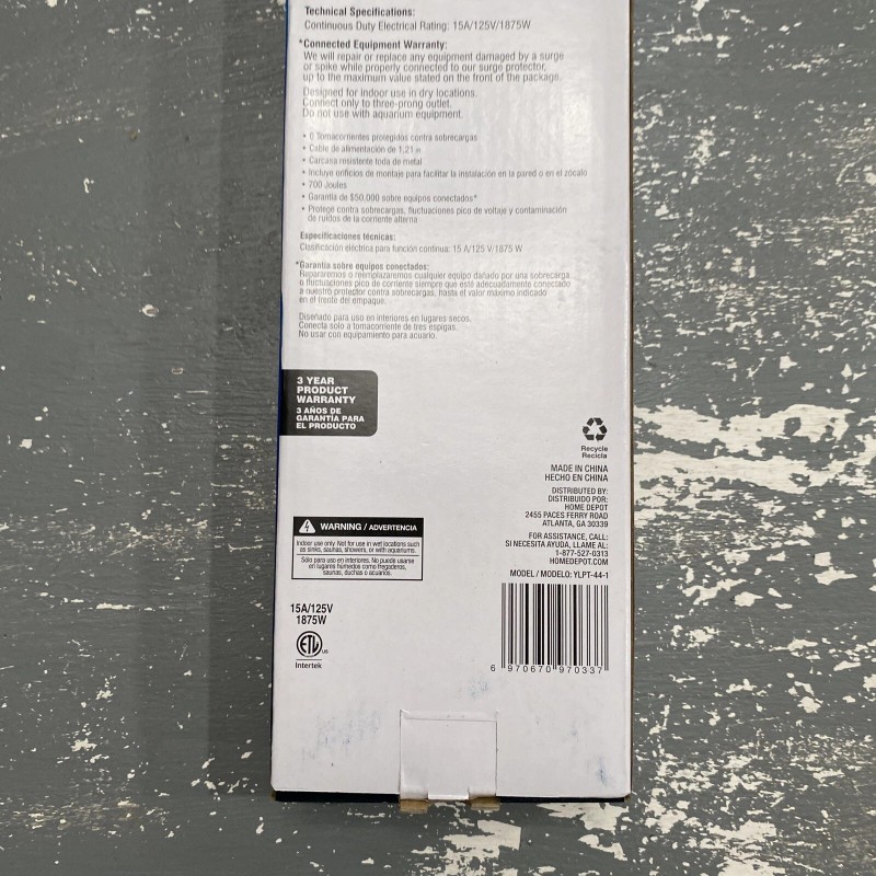 Commercial Electric Metal Surge Protector (YLPT-44-1) 6-Outlet 4-Ft Cord