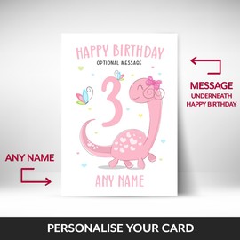 Roar-Some 3rd Birthday Card for Girls: Cute Pink Dinosaur Card - Memorable Keepsake for Your Daughter, Granddaughter, or Niece!, 3rd Birthday, Pink
