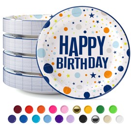 Exquisite Blue Happy Birthday Plates 7" Birthday Paper Plates 50 Pcs Blue Party Plate | Disposable Heavy Duty 350 Gsm Disposable Plate For Party Supplies And Decorations