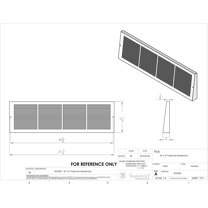 Imperial RG0320 2-Inch Projection Baseboard Return Grill, 30 x 8-Inch,