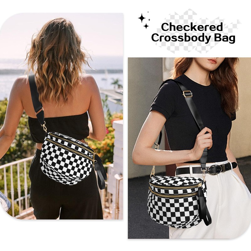 kuifang Checkered Bum Bag Crossbody Bag for Women, Spacious Purse