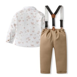 Volunboy Toddler Boys Gentleman Gentleman Wedding Outfits Suspenders Bowtie Pants Set Formal Ring Bearer Suits (Deepkhaki, 3-4T)