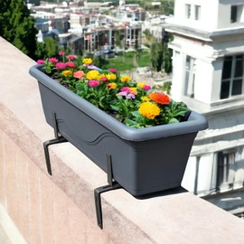 com-four® 4x flower box holder for balcony parapets and railings - flexible metal fastening for plant boxes - 2-way adjustable - no drilling (anthracite)