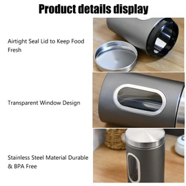 LYFJXX 3 Pieces Canisters Sets for the Kitchen, Stainless Steel Food Container Organizer with Transparent Window, Kitchen Counter Storage Jars for Coffee Tea Nuts Flour Sugar (Grey)