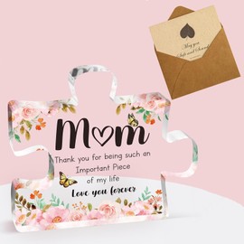 Vevins, Birthday Gifts for Mom, Greeting Decoration Presents from Daughter, Son & Dad, Engraved Acrylic Block Puzzle Piece Holiday Surprise, 3.93" × 3.34"