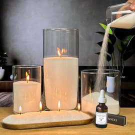 NICEME Customized Powder Candle Making Kit, Sandalwood Jasmine Scented 26Oz / 750g Refillable Beaded Wax Sand All Natural DIY Pearled Candle with 50ML Essential Oil 30PCS Wicks 2PCS Centering Devices