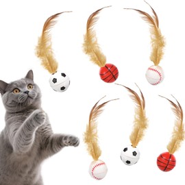 Pack of 6 Cat Toy Ball with Feathers, Bouncing Cat Balls Toy, Interactive Bouncy Balls Cat Toy for Kittens, Diameter 3 cm Ball for Interactive, Training, Hunting, Hitting