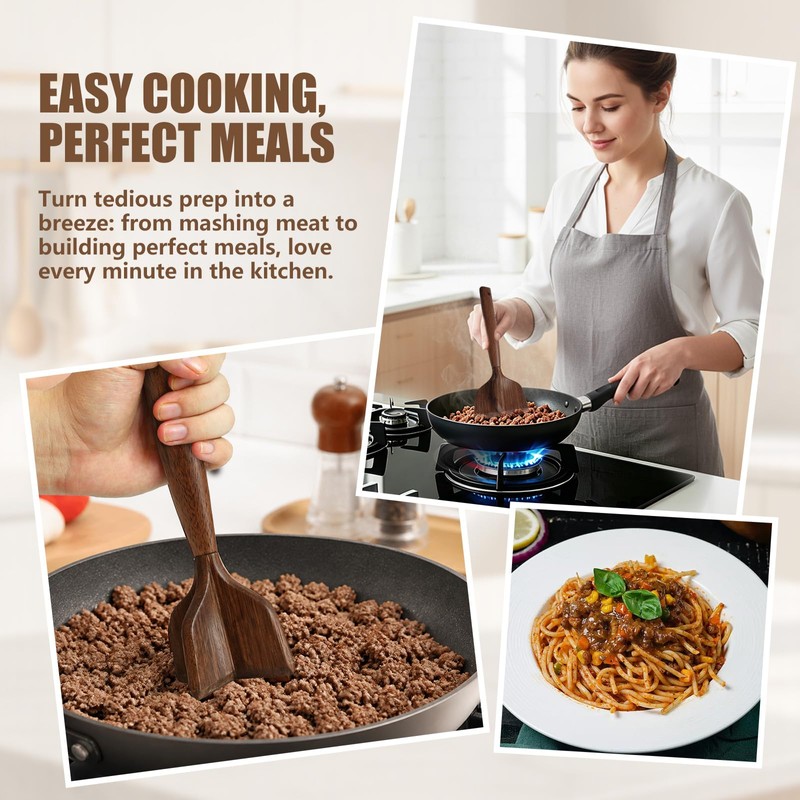 Wooden Meat Chopper, Meat Masher Wood Smasher Kitchen Tool for