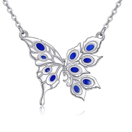 VONALA Butterfly Necklace Peacock Feathers for Women 925 Sterling Silver Pendant Necklace Vintage Western Butterfly Jewelry Birthday Gifts ﻿