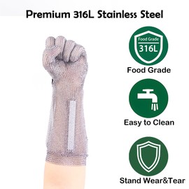 RETON-PPE 15cm Long Chainmail Glove for Butcher, Finger Protective Safety Work Glove, Cut Resistant Glove with Metal Craw (XS)
