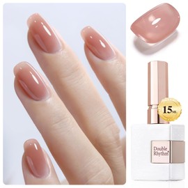Double Rhythm 0.52Oz Nail Strengthener Rubber Gel Polish Gel Nail Polish in a Bottle for Nail Thickening Extension Hard Structure Glue (Skin Nude 8 in 1-5)