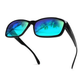 yodo Fit Over Glasses Sunglasses with Polarized Lenses for Men and Women,Green Mirrored Lens/Black Frame