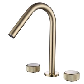 Basin Faucets, Brushed Gold Widespread Bathroom Faucets, 3 Hole Black Brass Sink Faucet Hot and Cold Water Taps,Black (Color : Brushed Gold)