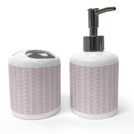 Ambesonne Purple Green Soap Dispenser & Toothbrush Holder Set, Inspired by The Spring Season Foliage with Petals and Leaves Artwork, Ceramic Bathroom Toiletry Accessories, 2 Pcs, Pale Rose Dried Rose