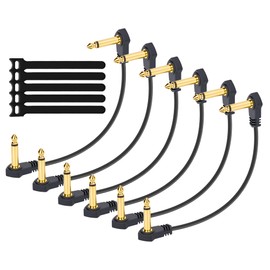 3-Inch Flat Guitar Patch Cables 6 Pack, Ultra-Thin 6.35mm Right-Angle Guitar Effects Pedal Board Patch Flat Cord, Thin-Type Save More Space Pedal Board Cables Gold Plated Connector 1/4 TS Copper Wire