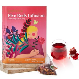 Five Reds InfusionTea, Leafberry Tea Bag Sampler Traditional Chinese Herbal Detox Tea, Boosts Immunity Energy Natural Rejuvenates Awaken Red Dates Beans Rose Mulberries10 Bags Gift Box